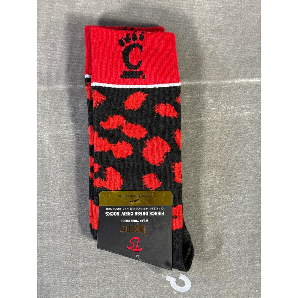 Topsox Cincinnati Bearcats Fierce Dress Crew Socks Red Black Animal Print NWT